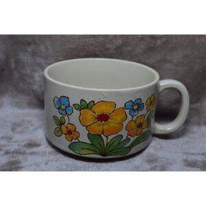 Vintage Japan Stoneware Mug Cup Yellow Retro Floral Design Soup Chili